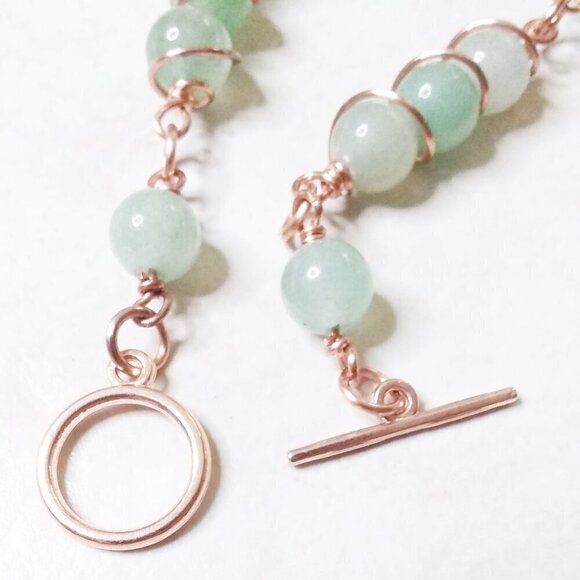 Green Aventurine + Brown Agate + Copper Wire Wrapped Beads! Prosperity + Wealth! - Picture 4 of 7